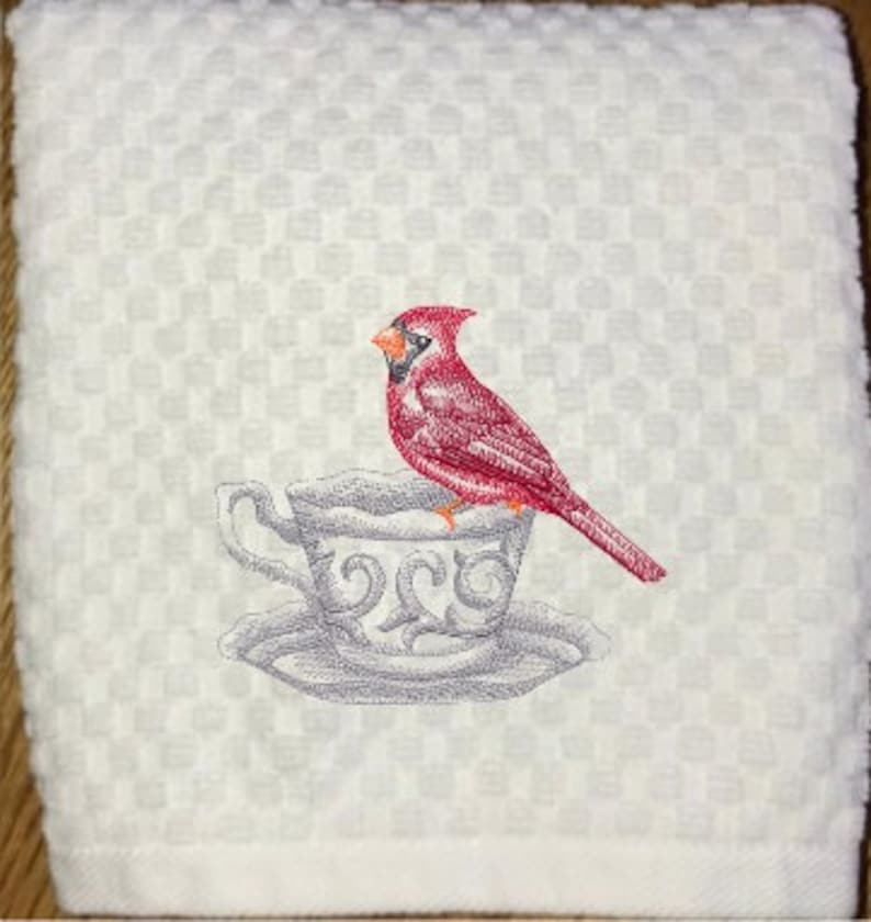 AliDianneCreations Embroidered Bird Tea Cup Towel