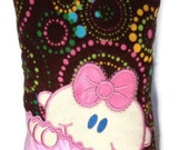 FREE SHIPPING - Brown and Pink Baby Girl Nursery Pillow, 10" X 6" with Pink Baby Girl Peeker Applique