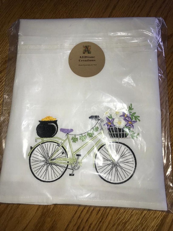 Embroidered Irish Bicycle Hand Towel: Luck o' the Irish Kitchen Gift