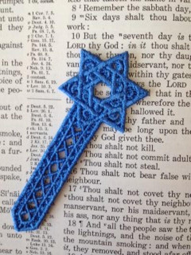 Embroidery Lace Bookmark, Gold Star of David or Blue Star of David image 2