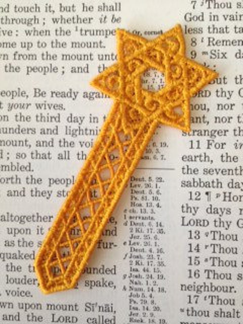 Embroidery Lace Bookmark, Gold Star of David or Blue Star of David image 1