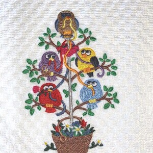 Embroidered Bird Tree Hand Towel - May Day Gift