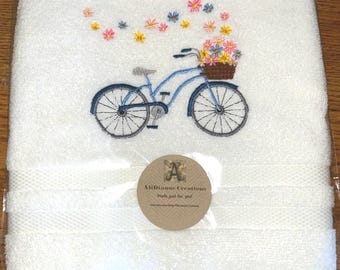 Embroidered Bicycle Hand Towel: Breezy Floral Design, Guest Bath Towel