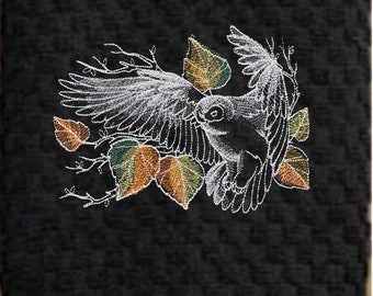 Machine Embroidered "Nocturnus Owl" Design Towel - Black or Gray Waffle Weave/Gift for Wildlife Bird Lover/Cabin Decor/Fall Decor