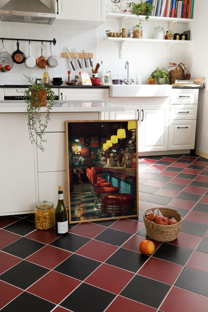 Retro American Diner Print, Vintage 1950s Cafe Poster, Food and Drink ...