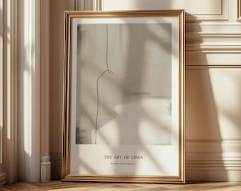 Abstracte lijnkunstprint – Minimalistische neutrale muurkunst, moderne Scandinavische abstracte poster