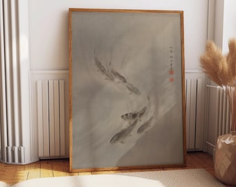 Japanese Koi Fish Print – Vintage Ink Painting, Zen Asian Decor