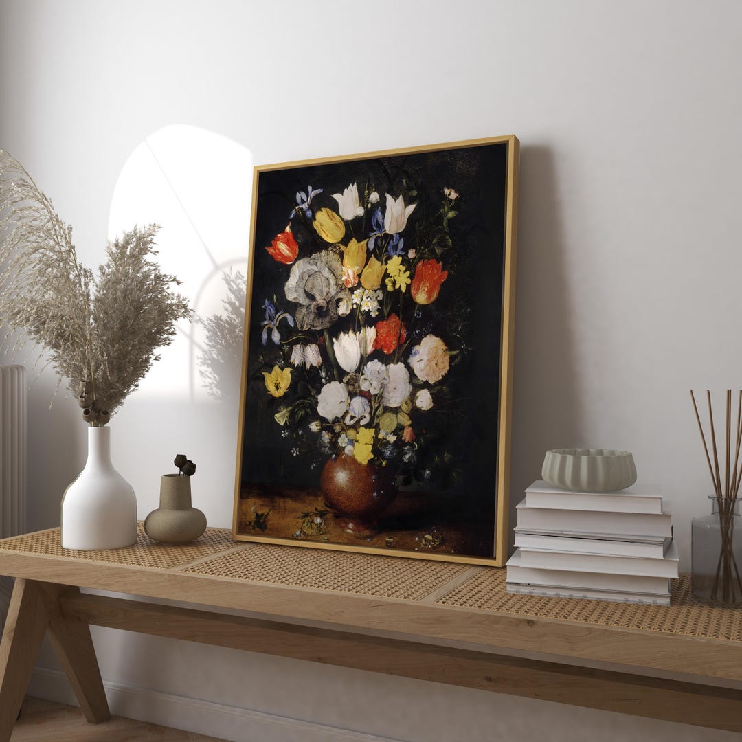 Vintage Floral Still Life Wall Art Print, Classic Flower Vase Painting ...