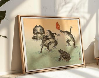 Quadro decorativo de rã japonesa para parede – Pôster de animal em estilo vintage para interiores modernos e tranquilos.