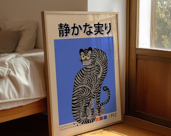Japanese Cat Art Print, Vintage Folk Illustration Poster, Limited Edition Wall Art,