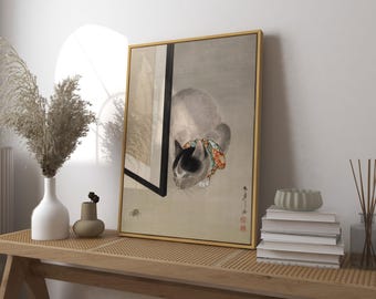 Vintage Nihonga Cat Art Print, Japanese Oriental Decor