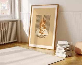 Boho Botanical Wall Art Print, Abstract Leaf Poster in Warm Earth Tones
