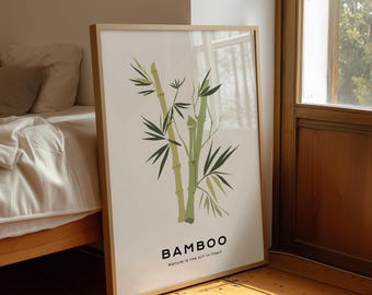 Impresión de arte mural de bambú: póster botánico minimalista con ilustración de naturaleza zen