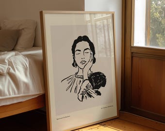 Minimalistische spirituelle Frau Linie Kunst-Druck, abstraktes Gesicht Illustration Wandkunst