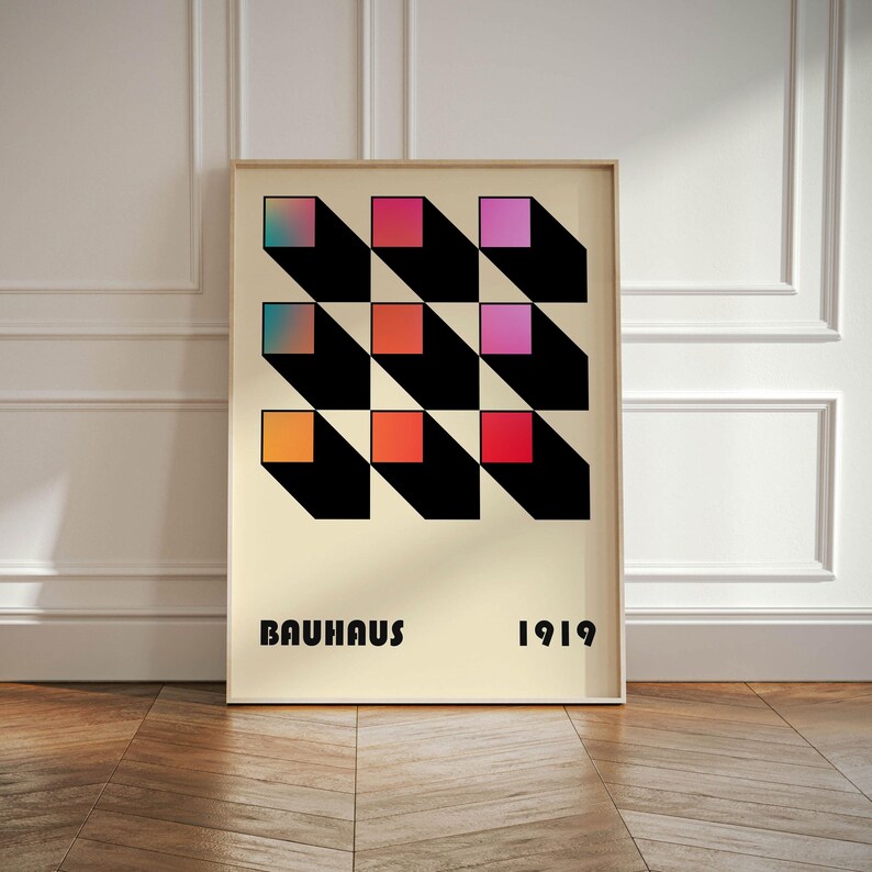Bauhaus Geometric Wall Art Print, Abstract Mid Century Modern Poster - Etsy