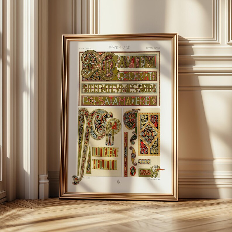 Romanesque Letters Medieval Illuminated Letter Wall Art Print, Romanesque Calligraphy ...