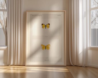 Plakat ścienny z motywem motyla w stylu vintage, antyczna ilustracja historii naturalnej, łagodna żółta dekoracja entomologiczna