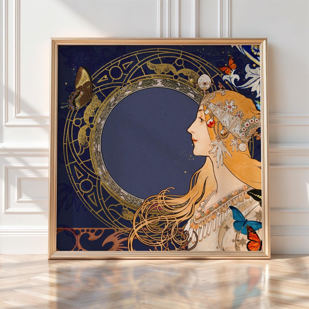 Art Nouveau Portrait Wall Art Print, Golden Goddess Illustration Poster ...
