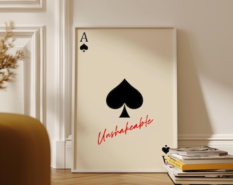 Schoppenaas muurkunstprint, speelkaartposter: onwankelbaar citaat, trendy retrokunst