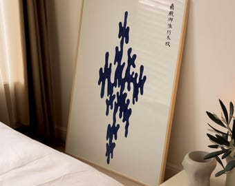 Minimalistyczny japoński wydruk ścienny: Indygo Abstrakcyjny plakat Wabi Sabi Decor