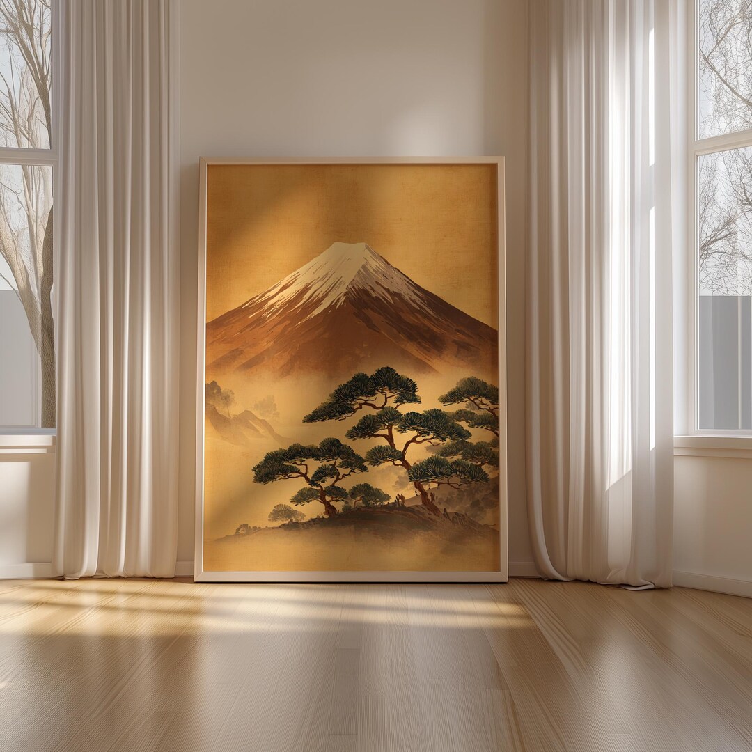 Japanese Mountain Wall Art Print, Mount Fuji Landscape Poster, Vintage ...