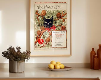 Vintage Black Cat Poster – 1898 Magazine Cover Art Print, Retro Illustration Wall Decor