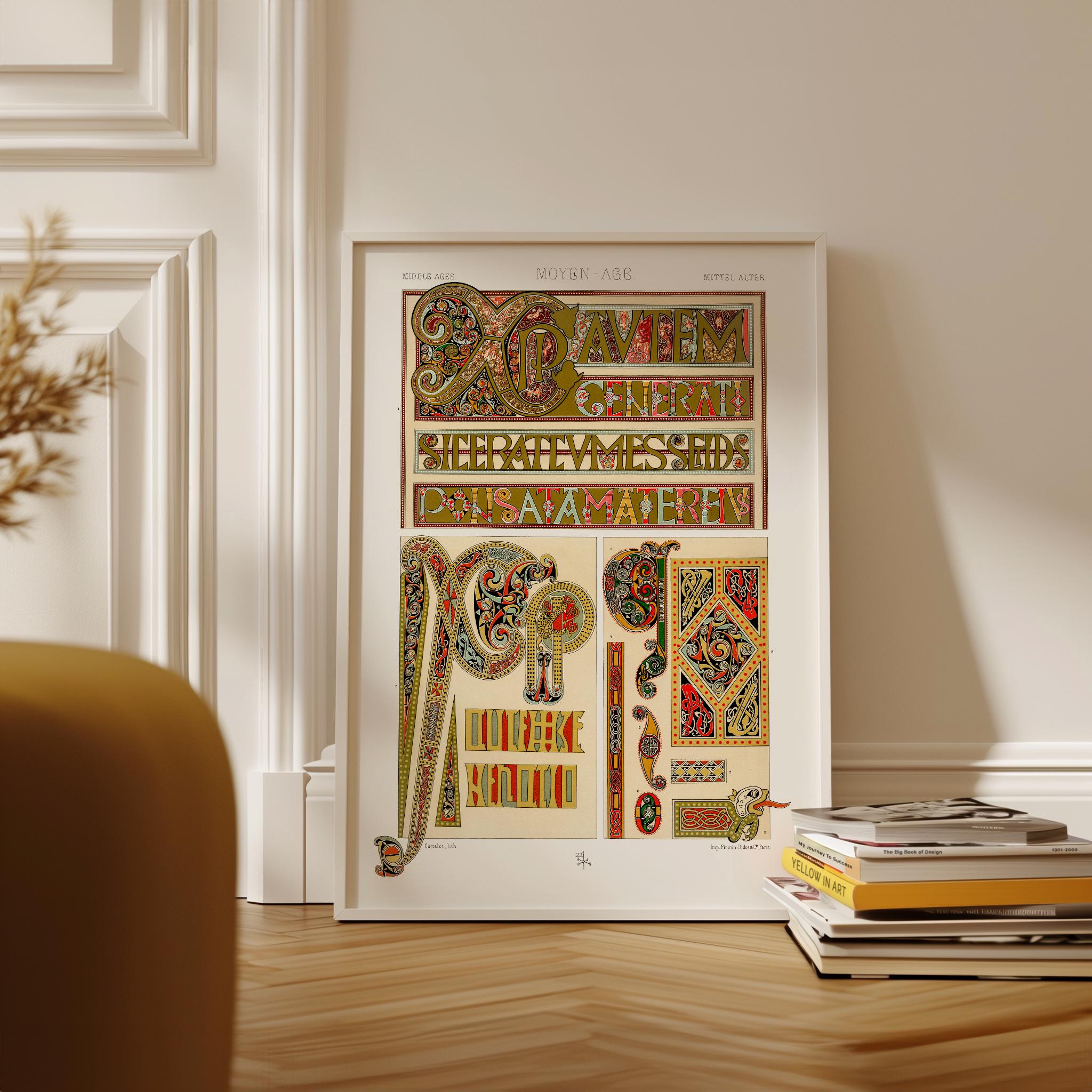 Romanesque Letters Medieval Illuminated Letter Wall Art Print, Romanesque Calligraphy ...