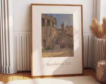 Revelation 21:4 Wall Art Print, Christian Scripture Art, Bible Verse Wall Decor