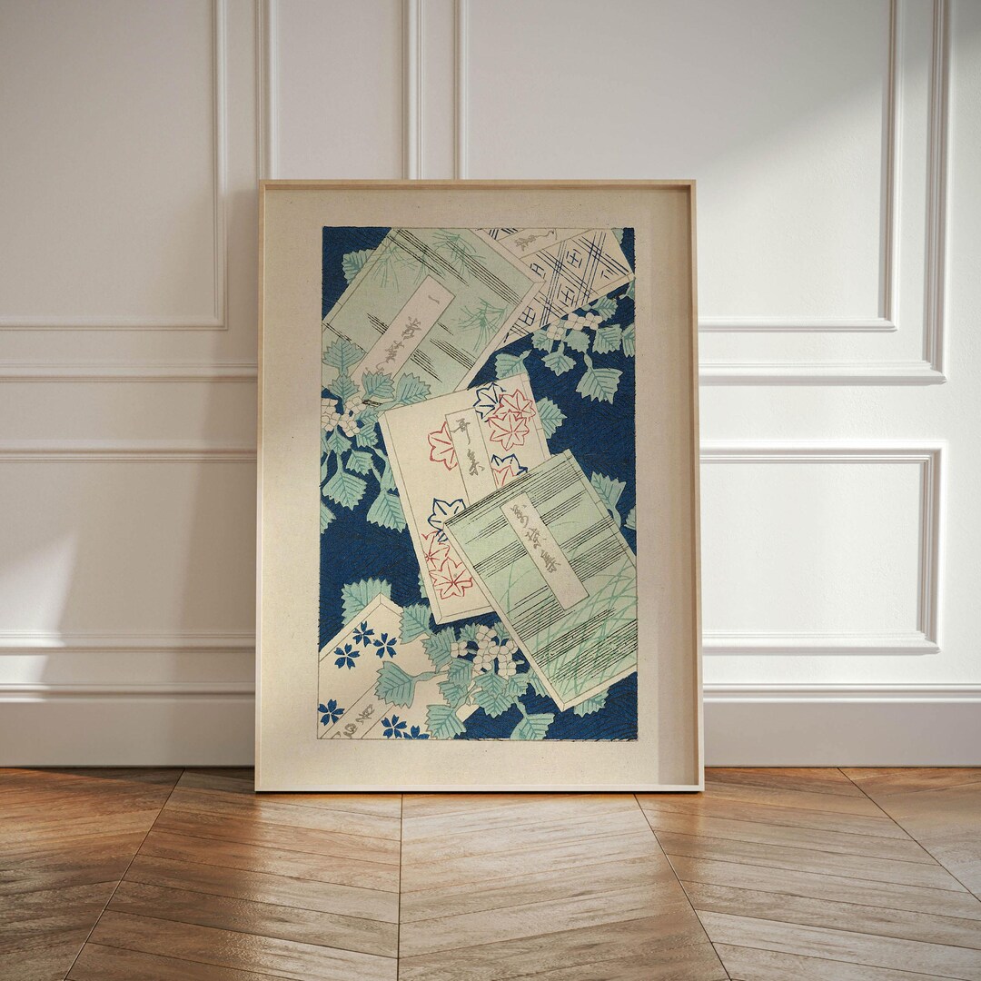 Japanese Vintage Wall Art Print: Blue Botanical Museum Poster ...