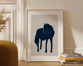 Minimalist Horse Silhouette Art Print – Modern Navy Abstract Animal Poster
