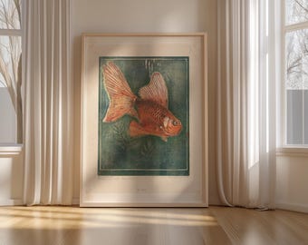 Vintage Goldfish Art Print – Antique Fish Illustration Wall Decor, Aquatic Botanical Poster