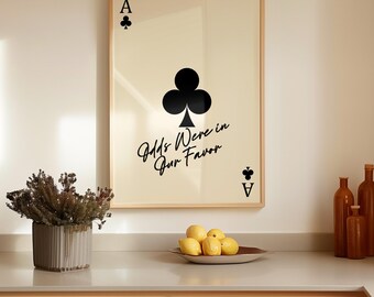 Muurkunstdruk Ace of Clubs, speelkaartposter: liefdescitaat typografie