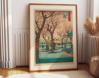 Vintage Japanese Plum Blossom Garden Print – Ukiyo-e Spring Landscape Poster