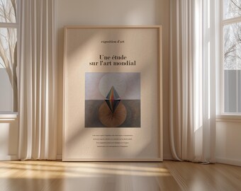 Abstrakcyjny plakat wystawowy, nowoczesna sztuka ścienna z geometrią kolorów, minimalistyczny plakat artystyczny w galerii
