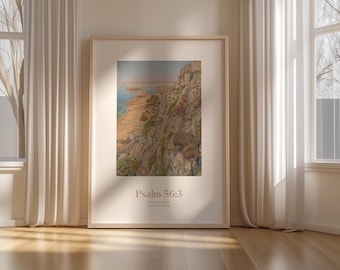Lámina de arte mural del Salmo 56:3, Cuando tengo miedo, confío en ti, Escritura, Paisaje costero cristiano