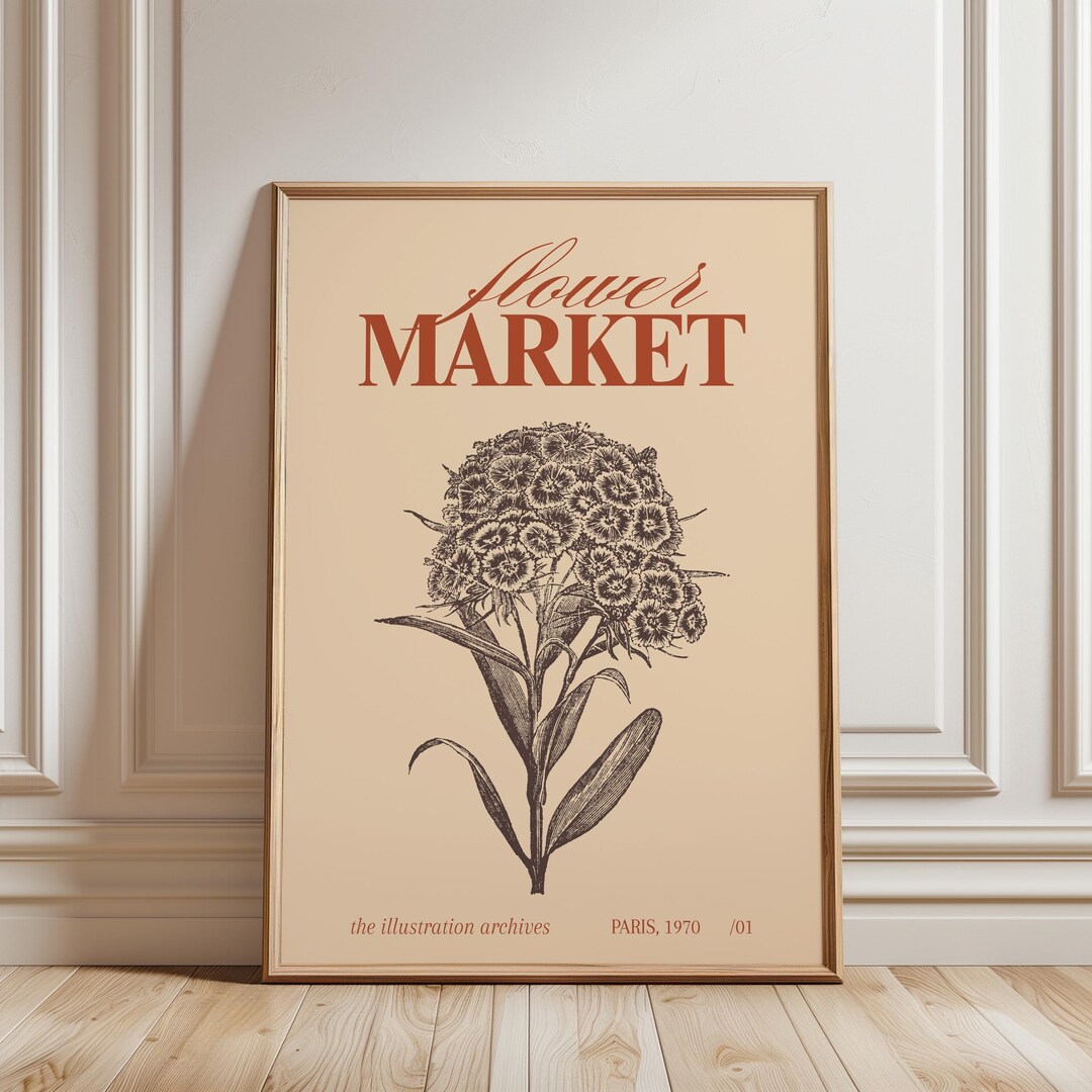 Vintage Botanical Wall Art Print, Flower Market Paris 1970 Floral ...