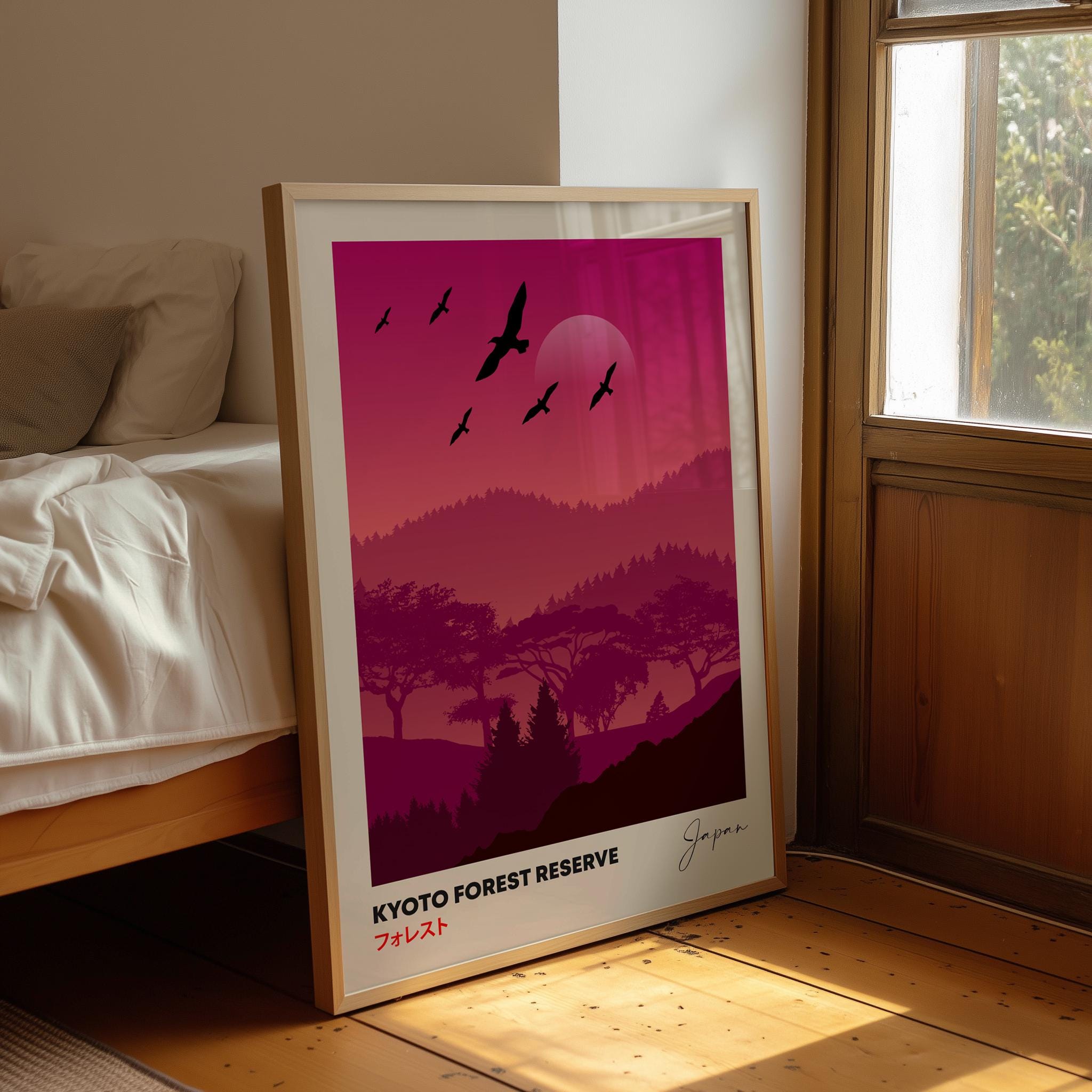 Japanese Sunset Wall Art Print, Kyoto Forest Landscape Poster - Etsy