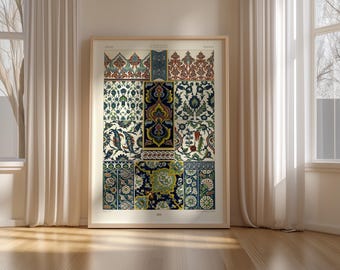 Persische Ornament Wand Kunst Druck, antikes islamisches Blumenmuster Design, Vintage Nahöstlicher Textil Dekor