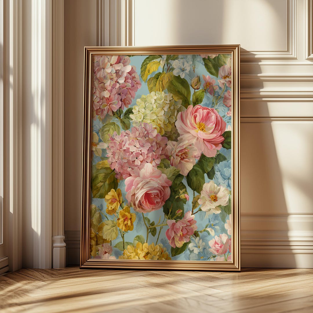 Vintage Floral Wall Art Print, Romantic Garden Flowers Poster in Soft ...