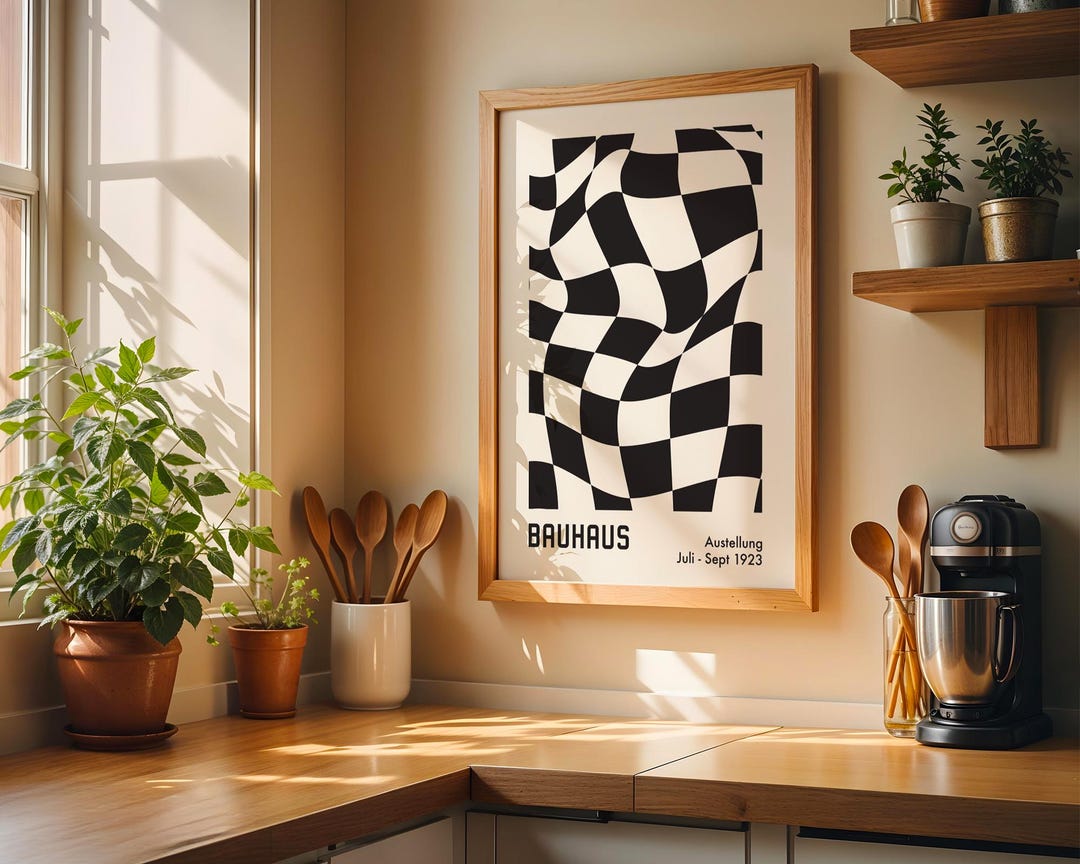 Vintage Bauhaus Wall Art Poster Print, Abstract Wavy Geometric Design ...