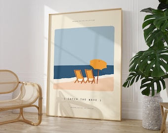 Minimalist Coastal Poster Catch The Wave Print, Modern Beach Wall Art