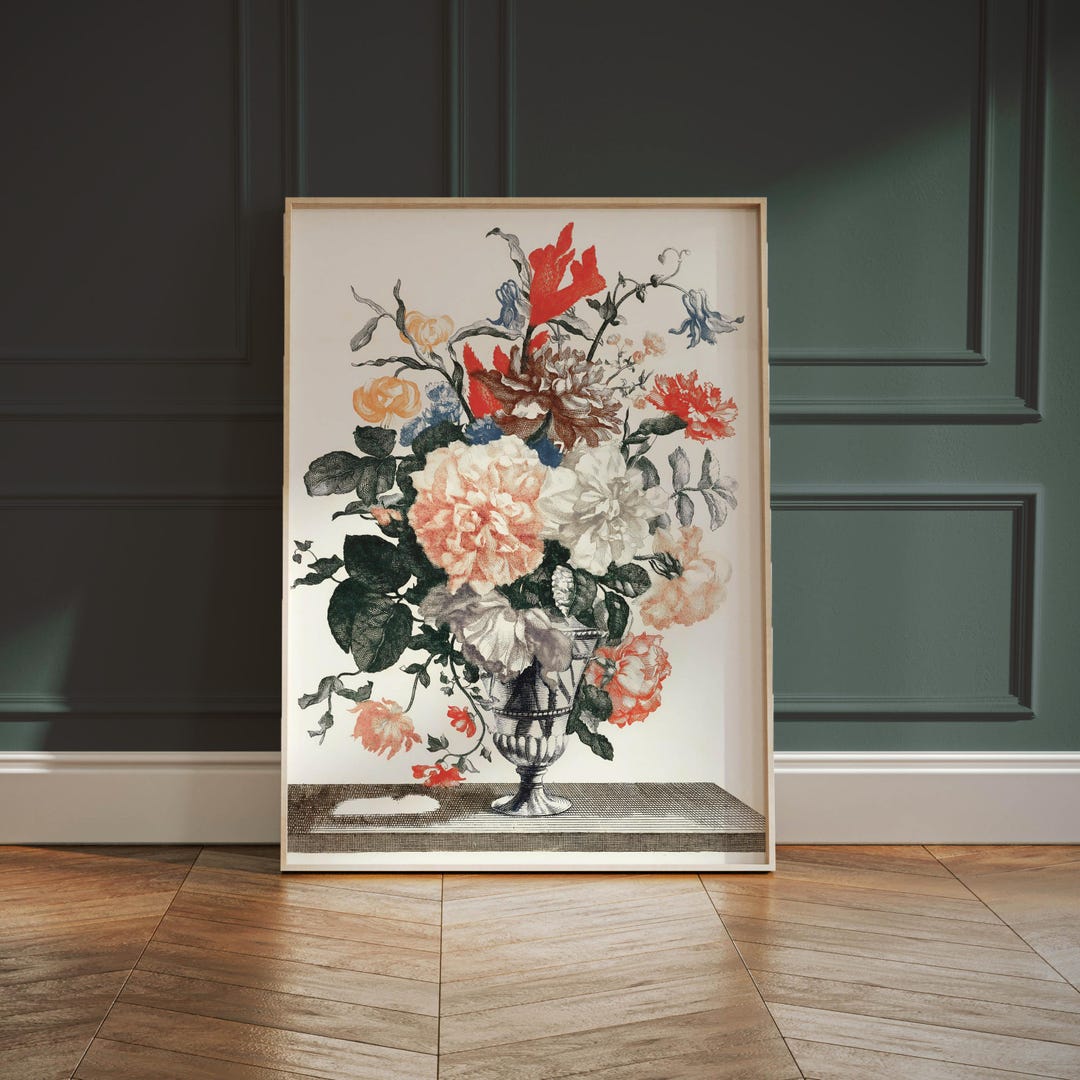 Vintage Floral Still Life Wall Art Print, Classic Flower Vase Painting ...