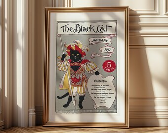 Vintage Black Cat Poster – 1897 Magazine Cover Art Print, Retro Illustration Wall Decor