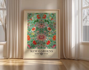Kew Gardens Wall Art Print, Botanical Floral Pattern Poster, Vintage London Underground Art