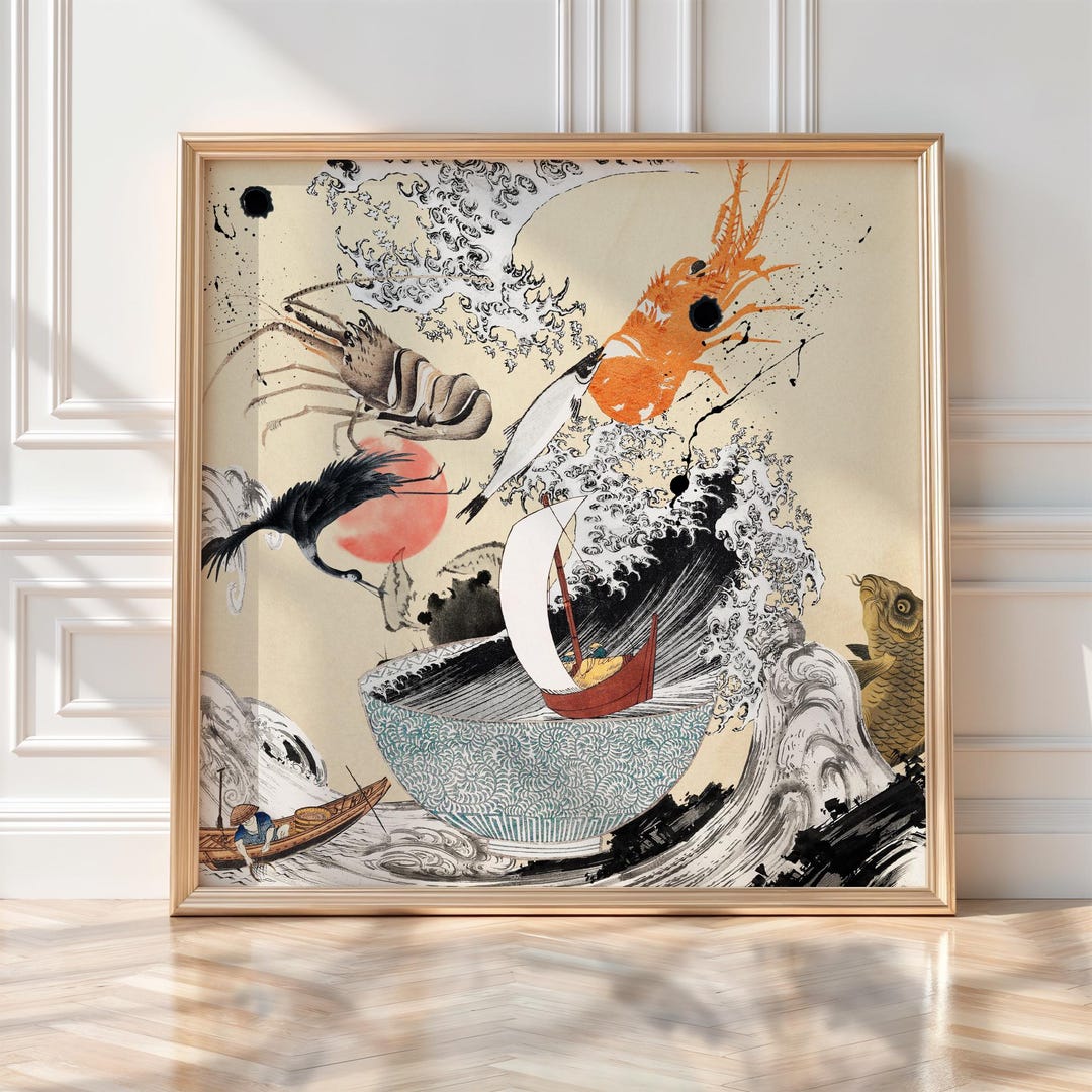 Japanese Ukiyo-e Ocean Art Print, Mythic Creatures, Japandi Wall