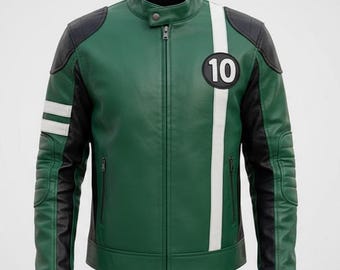 Ben 10 Green Cosplay Jacket, Ryan Kelley Alien Swarm Leather Coat, Ben Tennyson Biker Jacket, Handmade Halloween Costume for Men