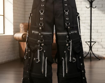 Weaves Unisex Gothic Handmade Baggy Cargo Pants, Techwear Bondage