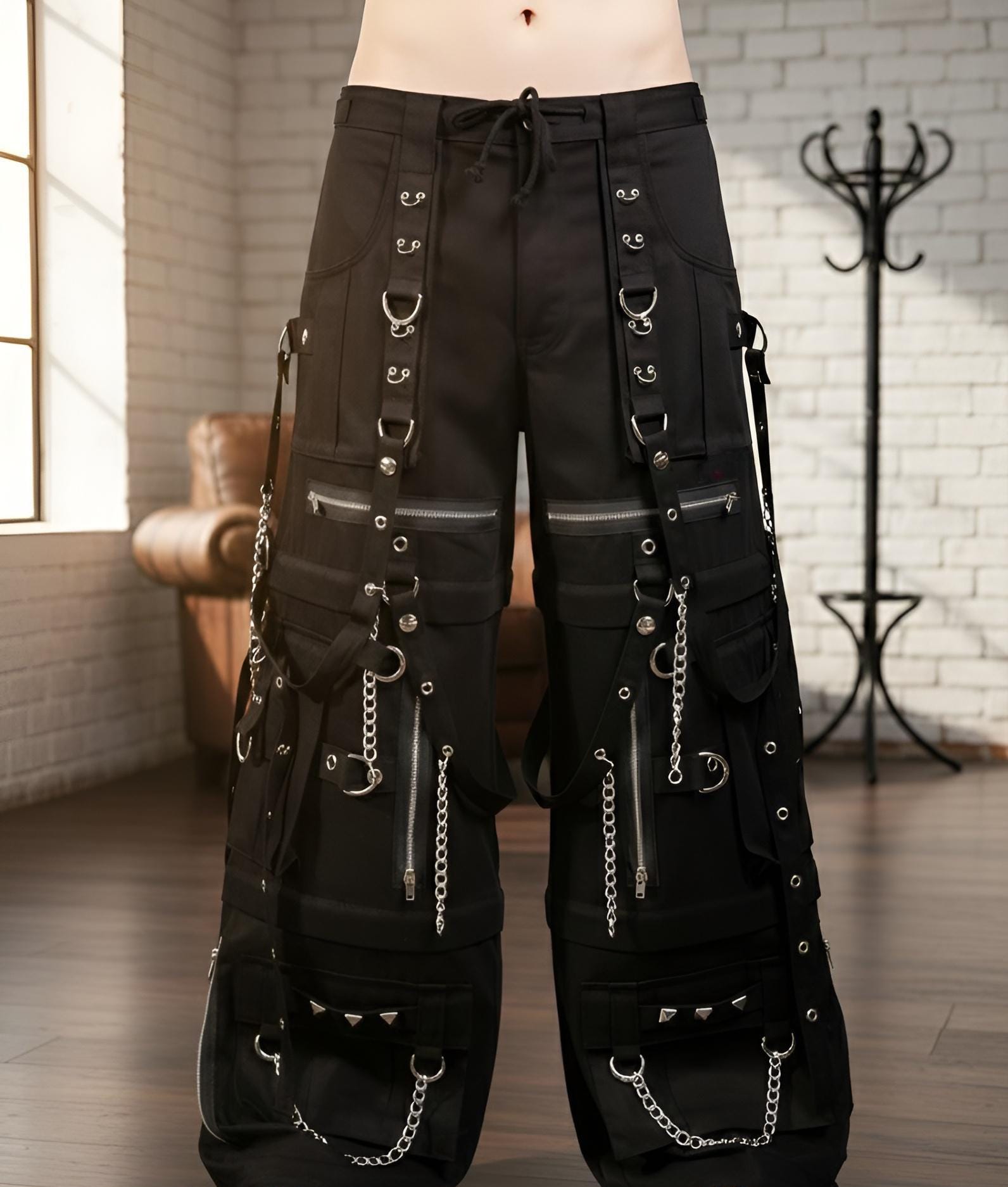 パンツ civarize bondage design cargo pants Weaves Unisex Gothic Handmade Baggy Cargo Pants, Techwear Bondage