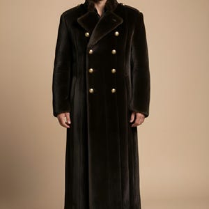 Chocolate mink faux fur coat for men, long full length winter overcoat, luxury handmade vintage style fur coat