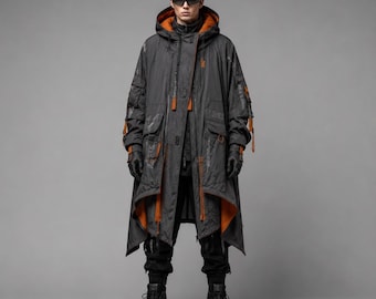 Cyberpunk Nomad Cloak Techwear Poncho Hooded Tactical Cape Futuristic Streetwear Dystopian Jacket Festival Outfit